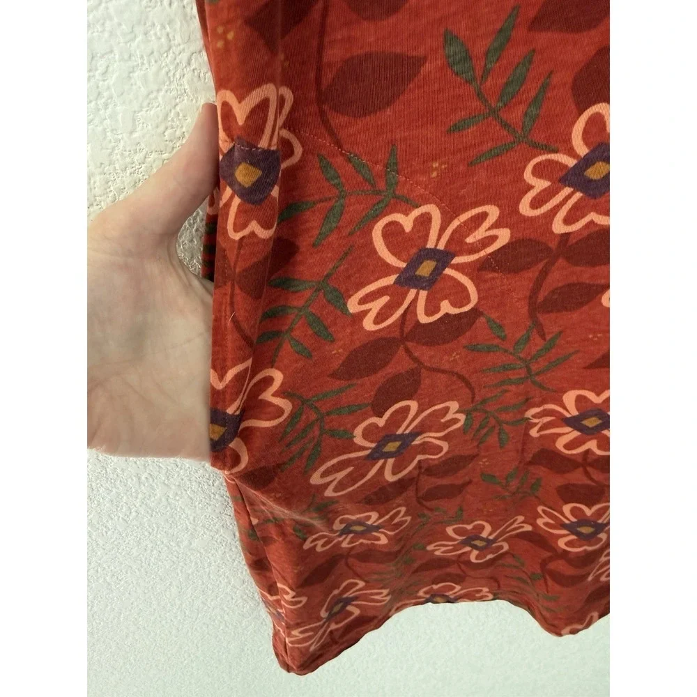 Gudrun Sjoden Floral Cap Sleeve Jersey Stretch Dress Small Red Pockets Boho